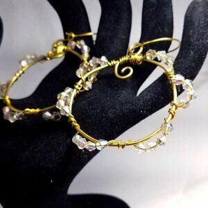 Crystal hoop earrings handmade wirework